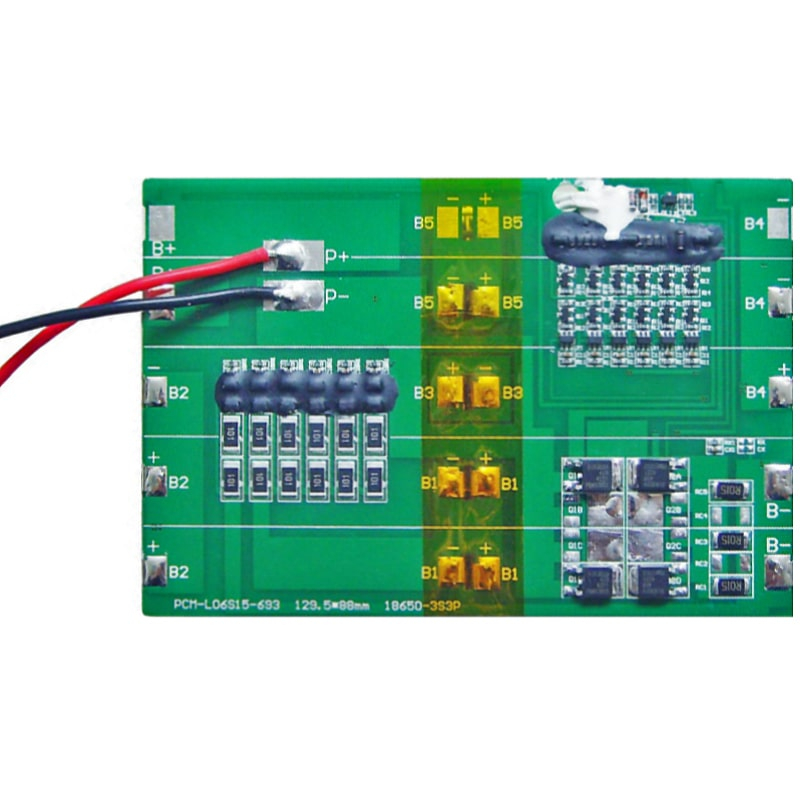 6s 15A PCM BMS para 21,6V 22,2V Li-ion/Litio/Li-polímero 18V 19,2V LiFePO4 Tamaño del paquete de batería L129.5*W88*T6mm (PCM-L06S15-693)