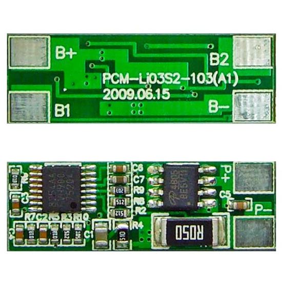 3S 3A PCM BMS para 10.8V 11.1V 12V Li-Ion / Litio / Li-Polymer 9V 9.6V LIFEPO4 Battery Pack Tamaño L30 * W10 * T3MM (PCM-LI03S2-103)