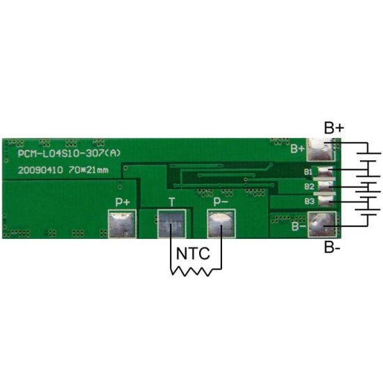 4S 10A PCM BMS para 14.4V 14.8V Li-Ion / Litio / Li-Polymer 12V 12.8V LIFEPO4 Battery Pack Tamaño L70 * W21 * T5MM (PCM-L04S10-307)