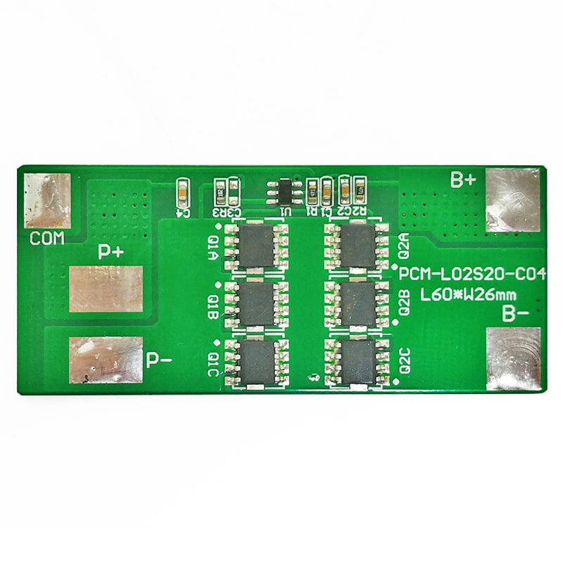 2s4p 2s5p 18A BMS para 7.2V 7.4V Li-ion/Litio/Li-Polymer 6V 6.4V LiFePO4 Tamaño del paquete de baterías L60*W26*T2.5mm (PCM-L02S20-C04)