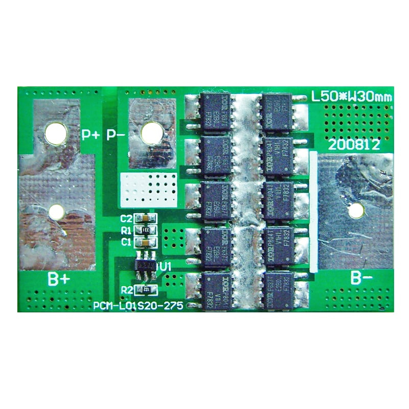 1s 20a BMS para 3.6V 3.7V Li-ion/Litio/Li-Polymer 3V 3.2V LiFePO4 Tamaño del paquete de baterías L50*W30*T4mm (PCM-L01S20-275)