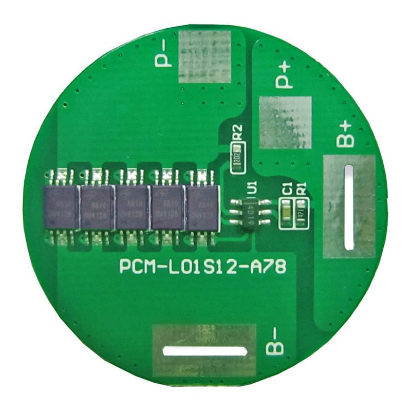 BMS redondo 1s 12a para 3,6 V 3,7 V 36650 Li-ion/Litio/Li-polímero 3V 3,2 V LiFePO4 Tamaño del paquete de baterías Φ36 mm (PCM-L01S12-A78)