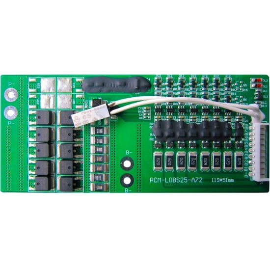 7S-8S 25A PCM BMS para 28.8V 29.6V Li-ion / Litio / Li-Polymer 24V 25. Paquete de baterías LIFEPO4 con interruptor de controlador de temperatura Tamaño L119 * W51 * T6MM (PCM-L08S25-A72)