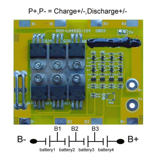 4S 15A PCM BMS para 14.4V 14.8V Li-Ion / Litio / Li-Polymer 12V 12.8V LIFEPO4 Battery Pack Tamaño L88 * W65 * T9MM (PCM-L04S20-154)