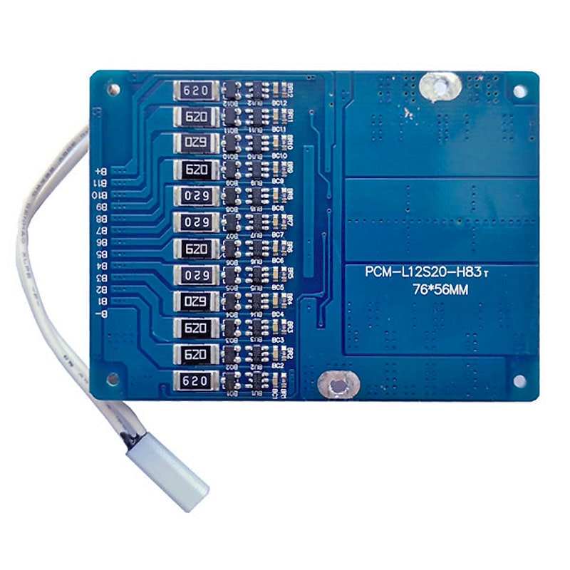 5S-12s 20A PCM BMS para 42V 44.4V Li-ion/Litio/Li-Polymer 36V 38.4V LiFePO4 Tamaño del paquete de baterías L76*W56*T12mm (PCM-L12S20-H83)