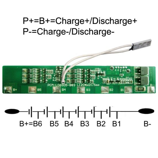 6S 5A PCM BMS para 21.6V 22.2V Li-Ion / Litio / Li-Polymer 18V 19.2V LIFEPO4 Battery Pack Tamaño L120 * W21.5 * T10mm (PCM-L06S05-B83)