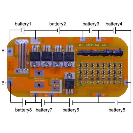 6S-8S C: 10A D: 35A PCM BMS para 28.8V 29.6V 32650/32700 LI-ION / LITUMO / LI-POLIMER 24V 25.6V LIFEPO4 Tamaño de la batería L125 * W62 * T6MM (PCM-L08S30-202)